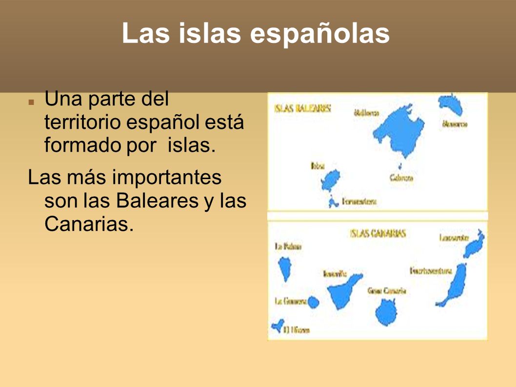 Las islas españolas Una parte del territorio español está formado por islas.