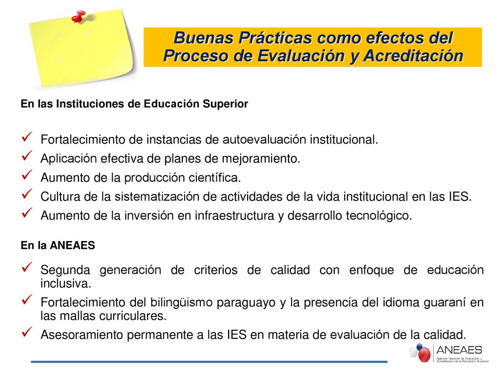 Buenas Prácticas como efectos del Proceso de Evaluación y Acreditación