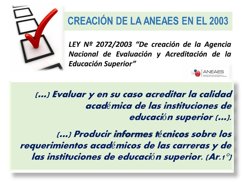LEY Nº 2072/2003 De creación de la Agencia Nacional de Evaluación y Acreditación de la Educación Superior