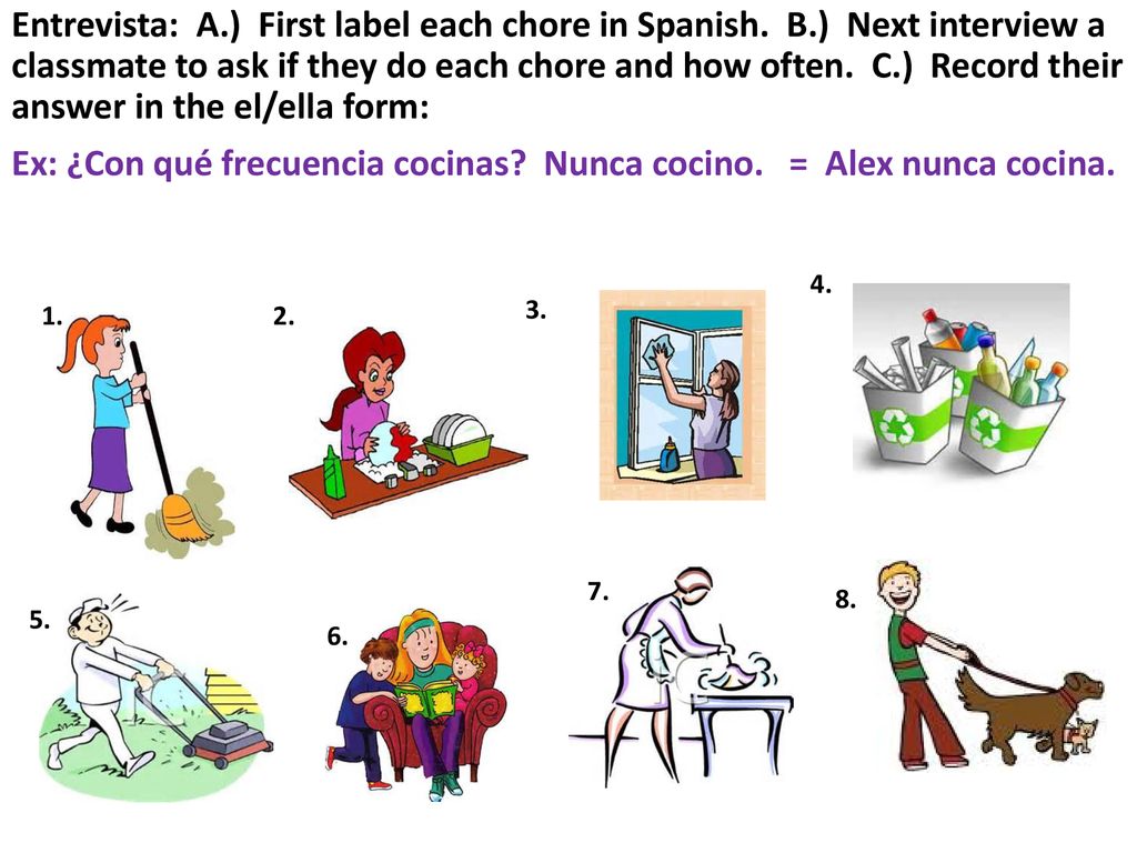 Ex: ¿Con qué frecuencia cocinas Nunca cocino. = Alex nunca cocina.