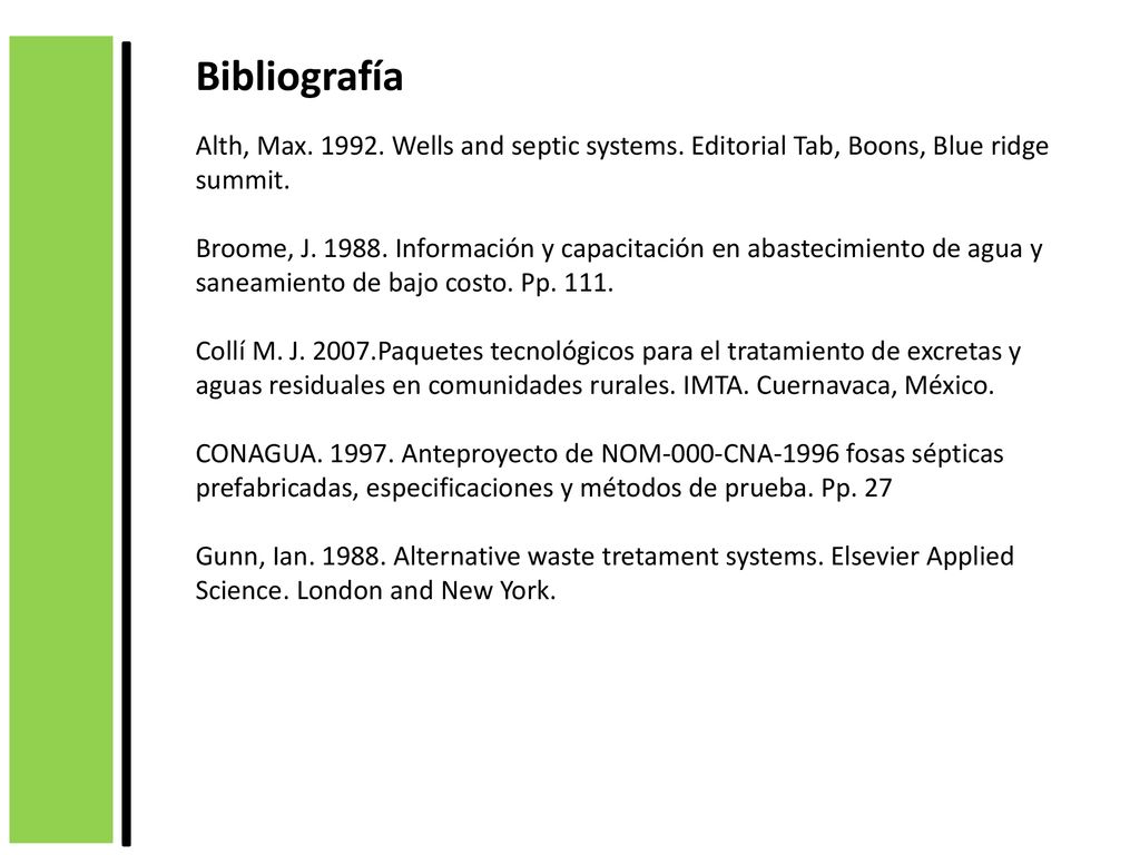 Bibliografía Alth, Max Wells and septic systems. Editorial Tab, Boons, Blue ridge summit.