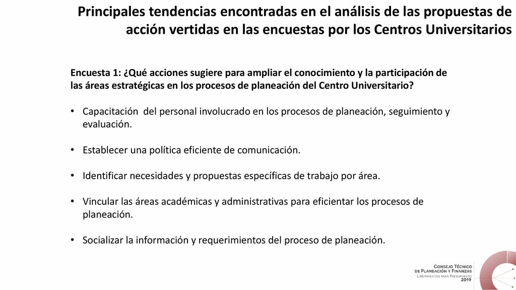Principales tendencias encontradas en el análisis de las propuestas de acción vertidas en las encuestas por los Centros Universitarios