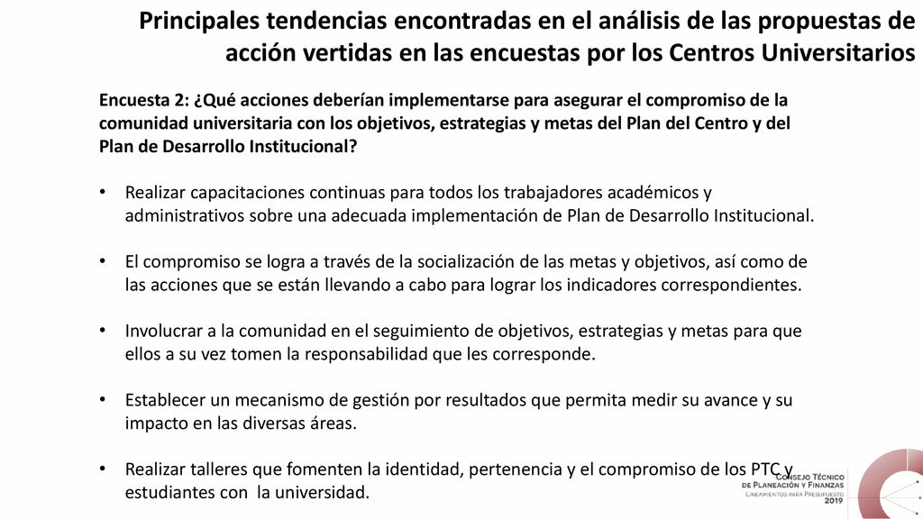 Principales tendencias encontradas en el análisis de las propuestas de acción vertidas en las encuestas por los Centros Universitarios
