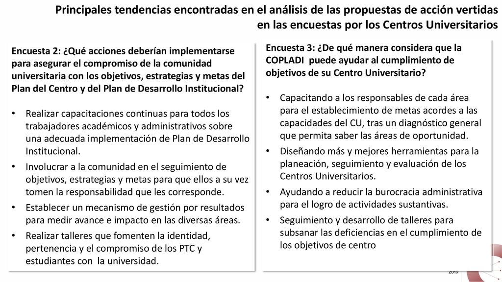 Principales tendencias encontradas en el análisis de las propuestas de acción vertidas en las encuestas por los Centros Universitarios