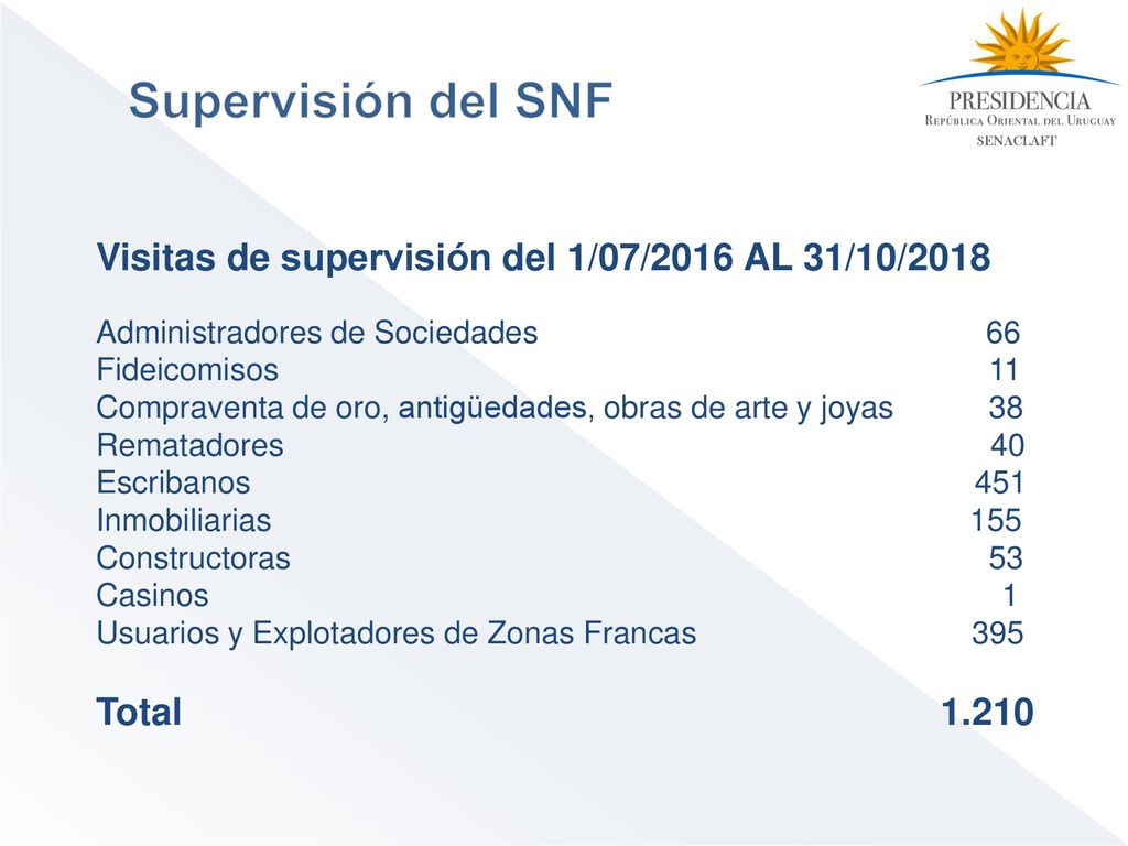 Supervisión del SNF Visitas de supervisión del 1/07/2016 AL 31/10/2018