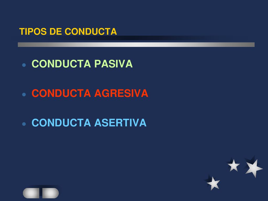 TIPOS DE CONDUCTA CONDUCTA PASIVA CONDUCTA AGRESIVA CONDUCTA ASERTIVA