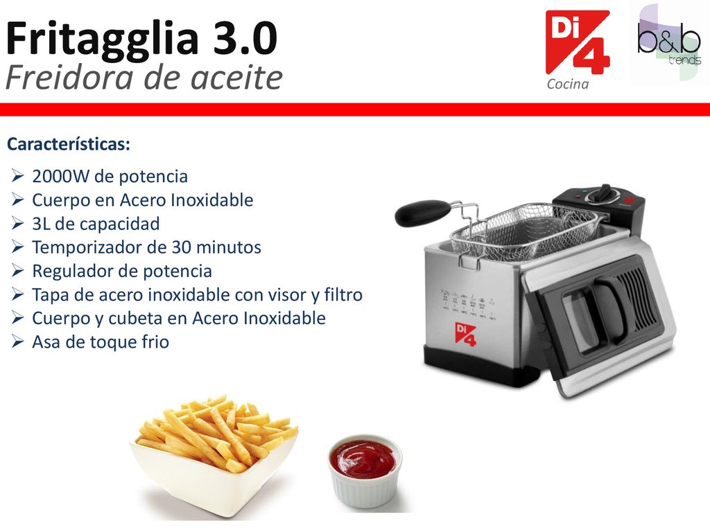 Fritagglia 3.0 Freidora de aceite Características: 2000W de potencia