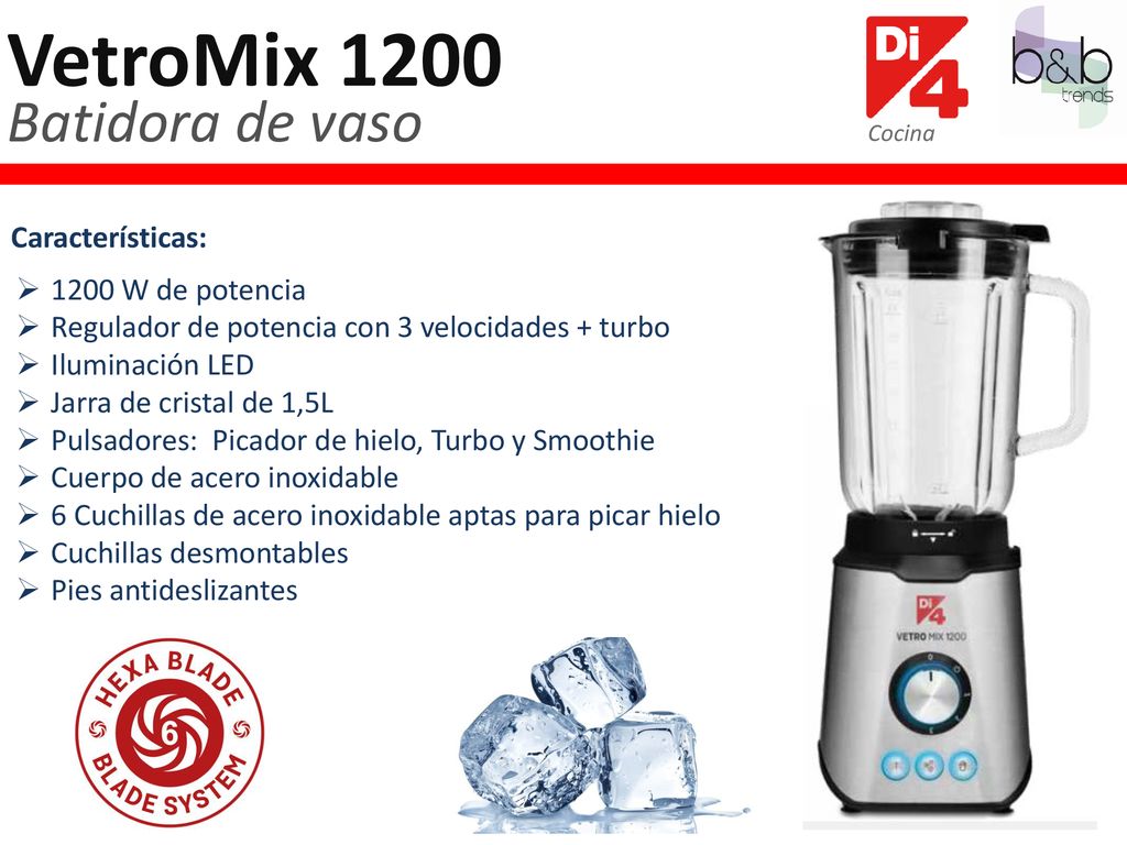 VetroMix 1200 Batidora de vaso Características: 1200 W de potencia