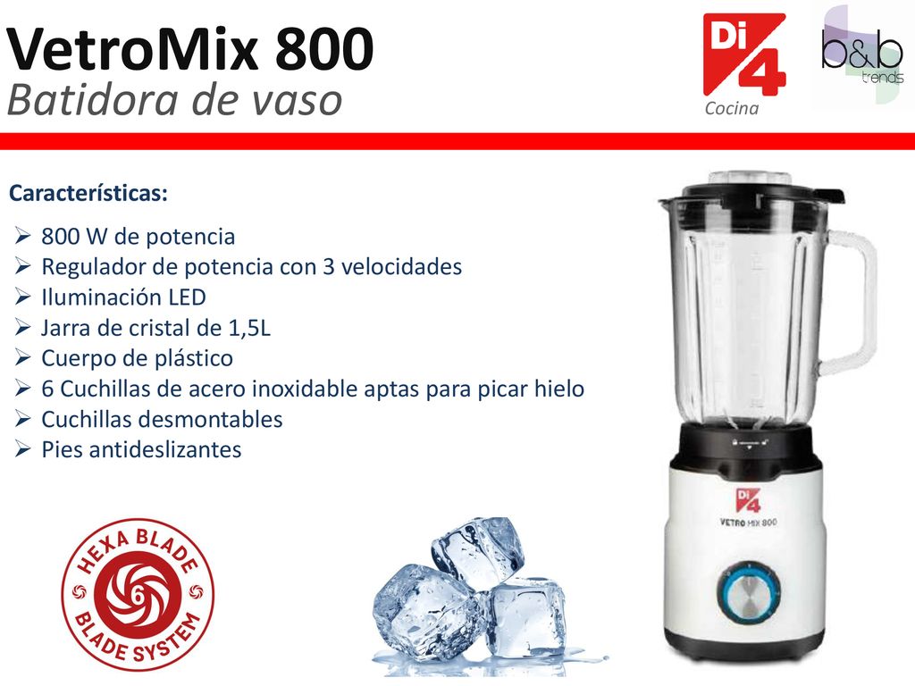 VetroMix 800 Batidora de vaso Características: 800 W de potencia