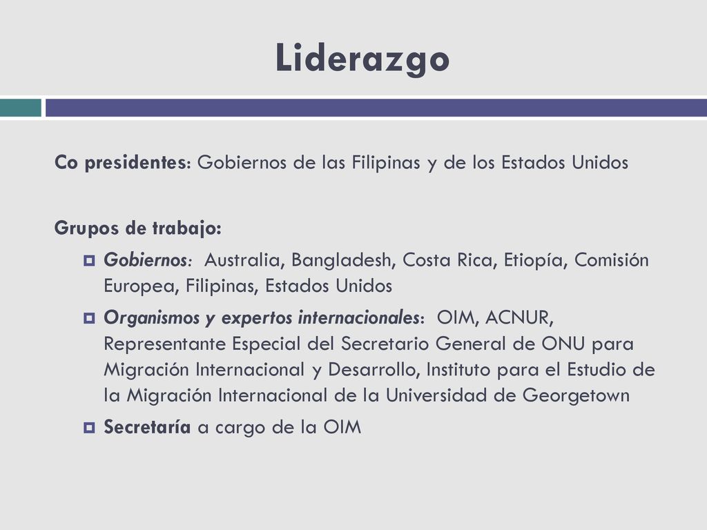 Liderazgo Co presidentes: Gobiernos de las Filipinas y de los Estados Unidos. Grupos de trabajo: