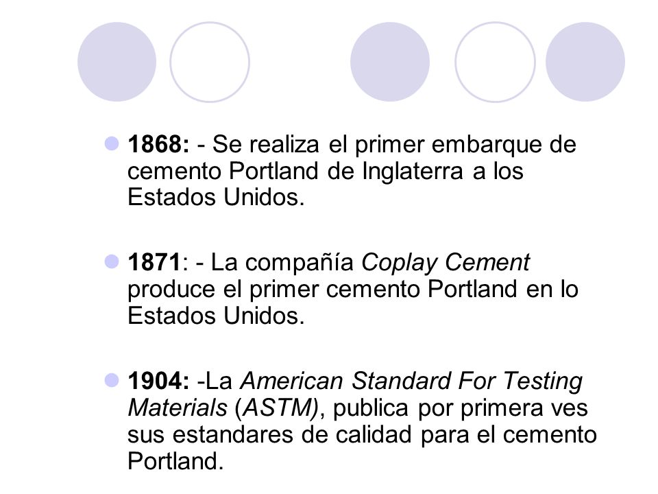 1868: - Se realiza el primer embarque de cemento Portland de Inglaterra a los Estados Unidos.