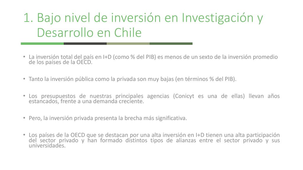 1. Bajo nivel de inversión en Investigación y Desarrollo en Chile