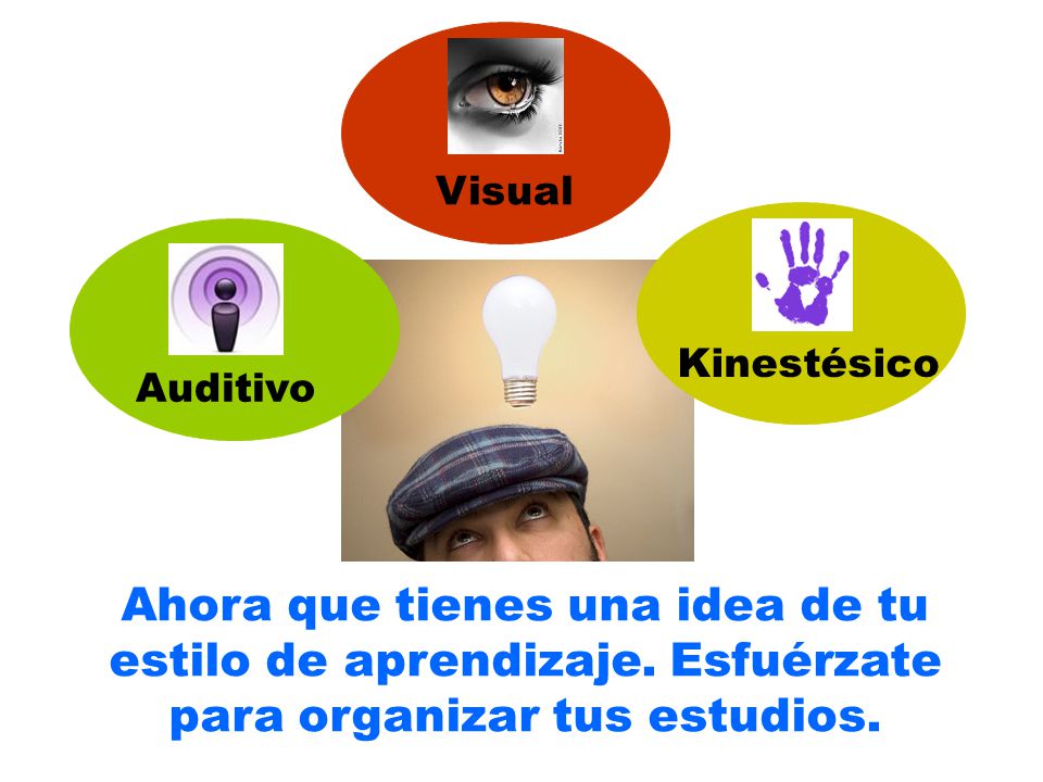 Visual Kinestésico. Auditivo. Ahora que tienes una idea de tu estilo de aprendizaje.