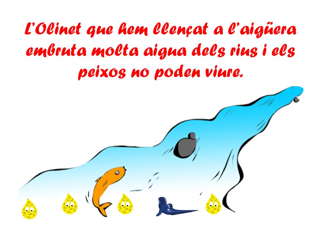 L’Olinet que hem llençat a l’aigüera embruta molta aigua dels rius i els peixos no poden viure.