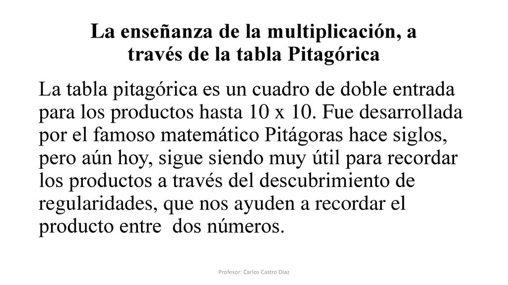 La enseñanza de la multiplicación, a través de la tabla Pitagórica