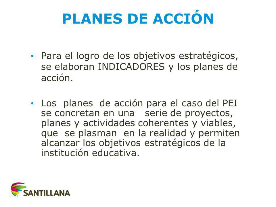 PLANES DE ACCIÓN Para el logro de los objetivos estratégicos, se elaboran INDICADORES y los planes de acción.