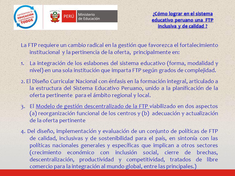 ¿Cómo lograr en el sistema educativo peruano una FTP inclusiva y de calidad