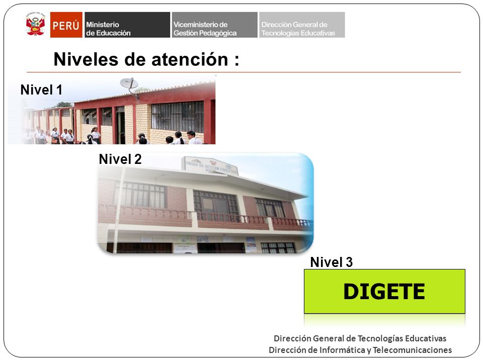 Niveles de atención : Nivel 1 Nivel 2 Nivel 3 DIGETE