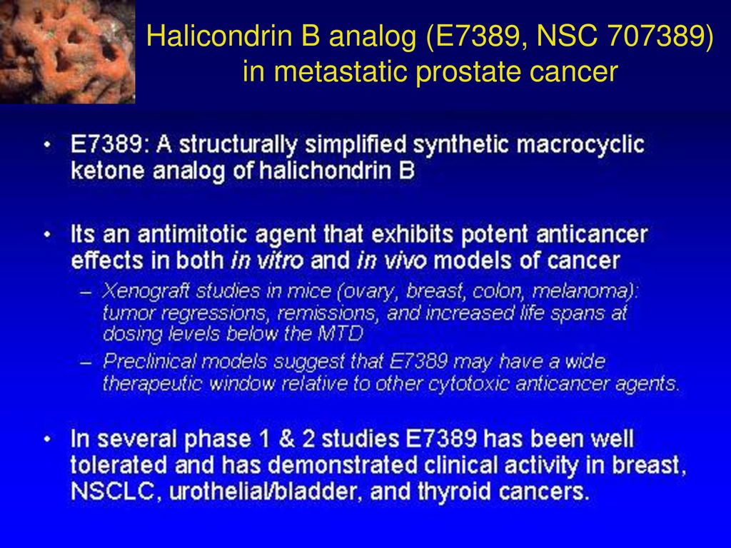 Halicondrin B analog (E7389, NSC ) in metastatic prostate cancer