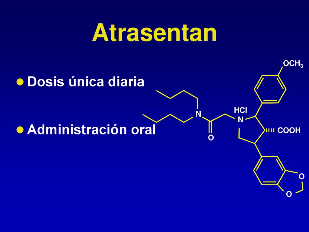 Atrasentan Dosis única diaria Administración oral OCH3 HCI N COOH O