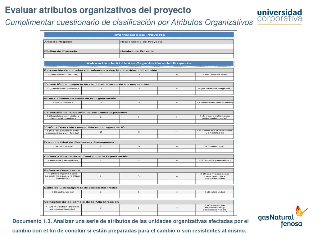 Evaluar atributos organizativos del proyecto Cumplimentar cuestionario de clasificación por Atributos Organizativos