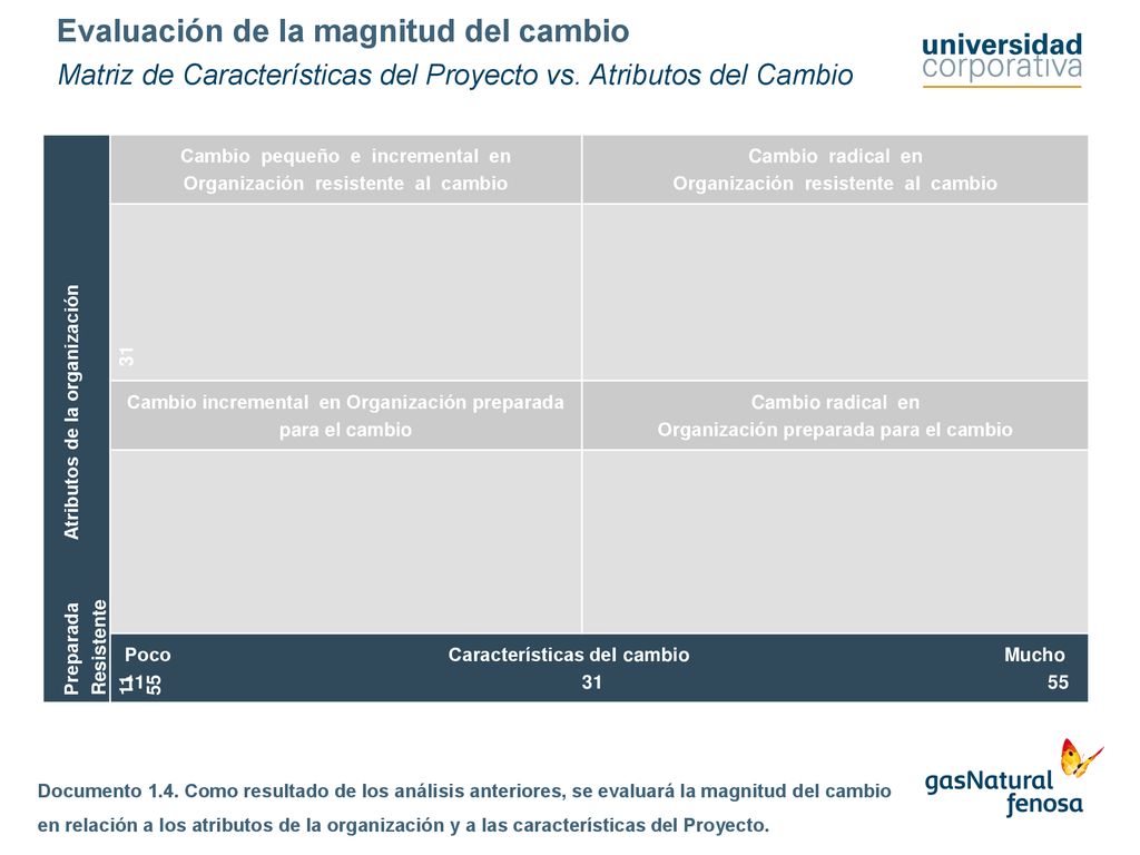Evaluación de la magnitud del cambio Matriz de Características del Proyecto vs. Atributos del Cambio