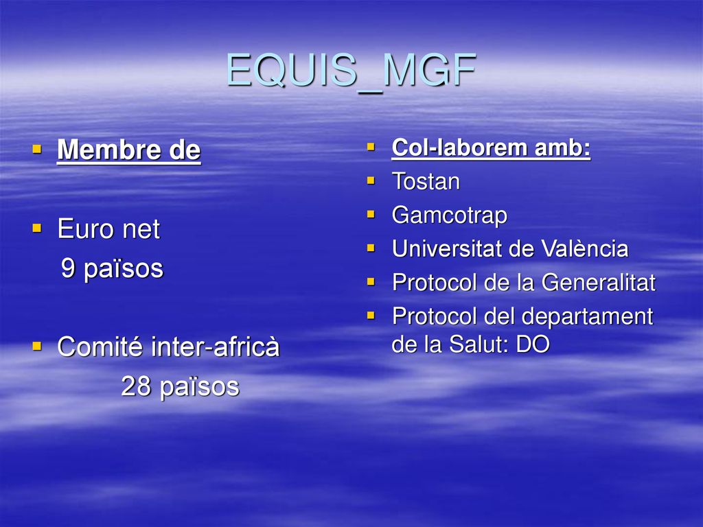 EQUIS_MGF Membre de Euro net 9 països Comité inter-africà 28 països