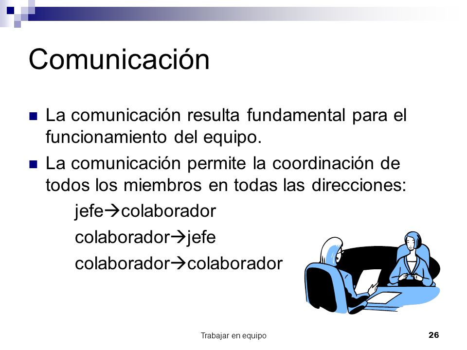 Comunicación La comunicación resulta fundamental para el funcionamiento del equipo.