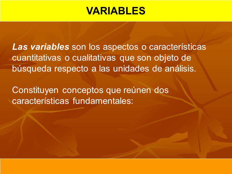VARIABLES Las variables son los aspectos o características