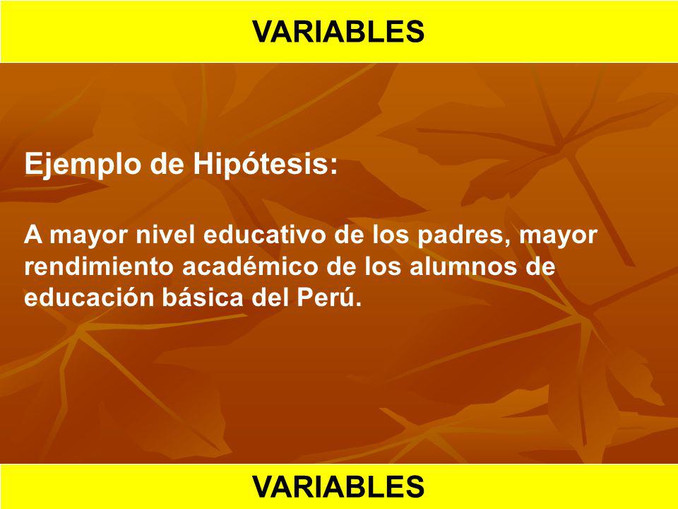 VARIABLES HIPOTESIS CIENTIFICA VARIABLES
