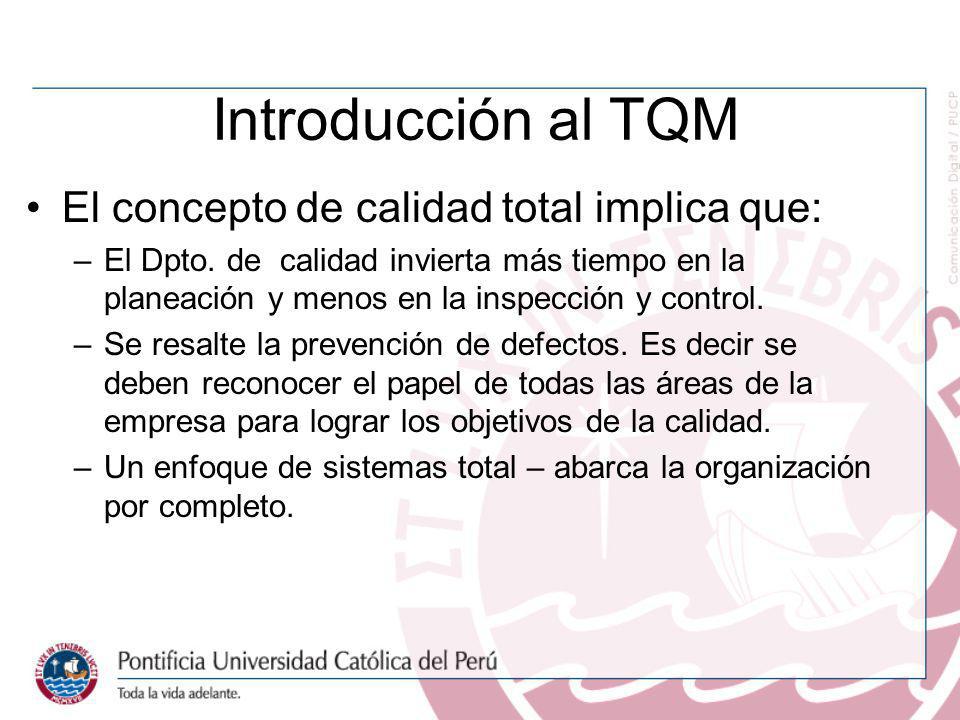 Introducción al TQM El concepto de calidad total implica que: