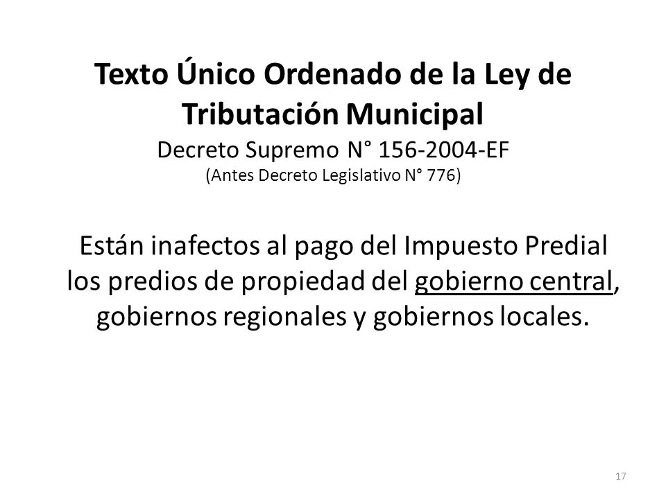 Texto Único Ordenado de la Ley de Tributación Municipal Decreto Supremo N° EF (Antes Decreto Legislativo N° 776)