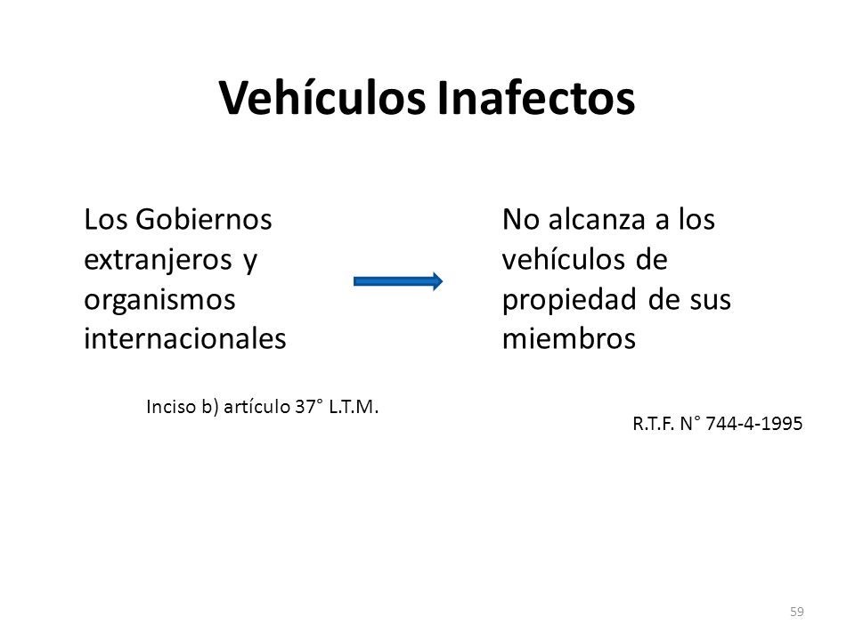 Vehículos Inafectos Los Gobiernos extranjeros y organismos internacionales. Inciso b) artículo 37° L.T.M.