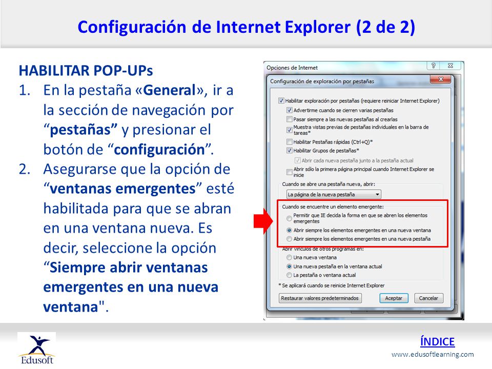 Configuración de Internet Explorer (2 de 2)