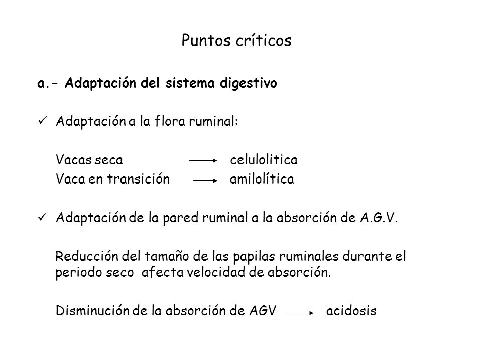Puntos críticos a.- Adaptación del sistema digestivo