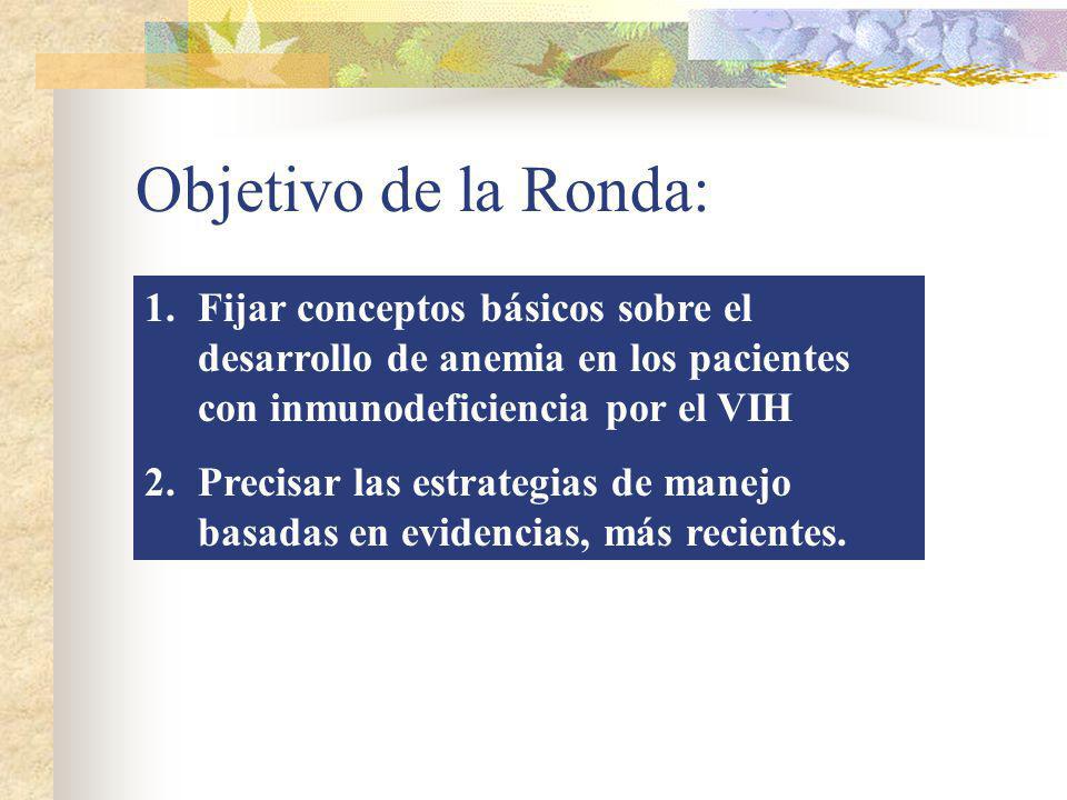Objetivo de la Ronda: Fijar conceptos básicos sobre el desarrollo de anemia en los pacientes con inmunodeficiencia por el VIH.