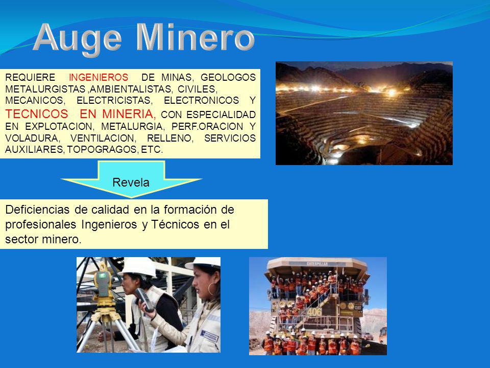 Auge Minero REQUIERE INGENIEROS DE MINAS, GEOLOGOS METALURGISTAS ,AMBIENTALISTAS, CIVILES,