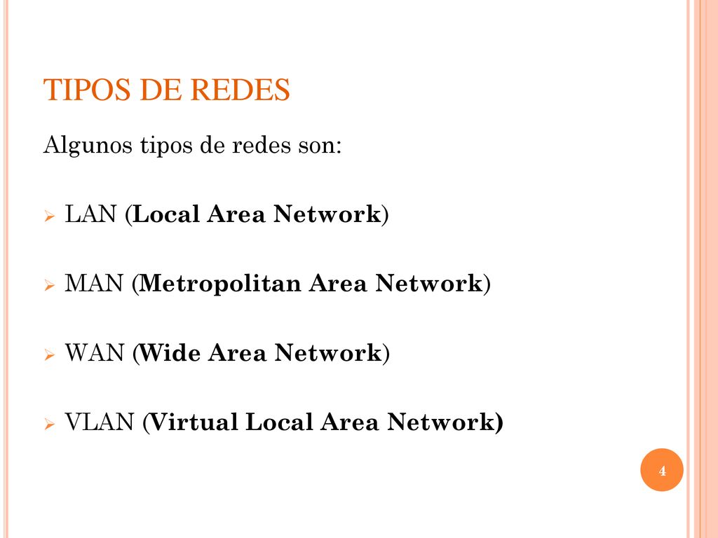 TIPOS DE REDES Algunos tipos de redes son: LAN (Local Area Network)