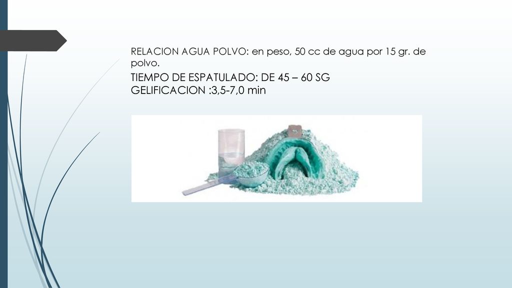 TIEMPO DE ESPATULADO: DE 45 – 60 SG GELIFICACION :3,5-7,0 min