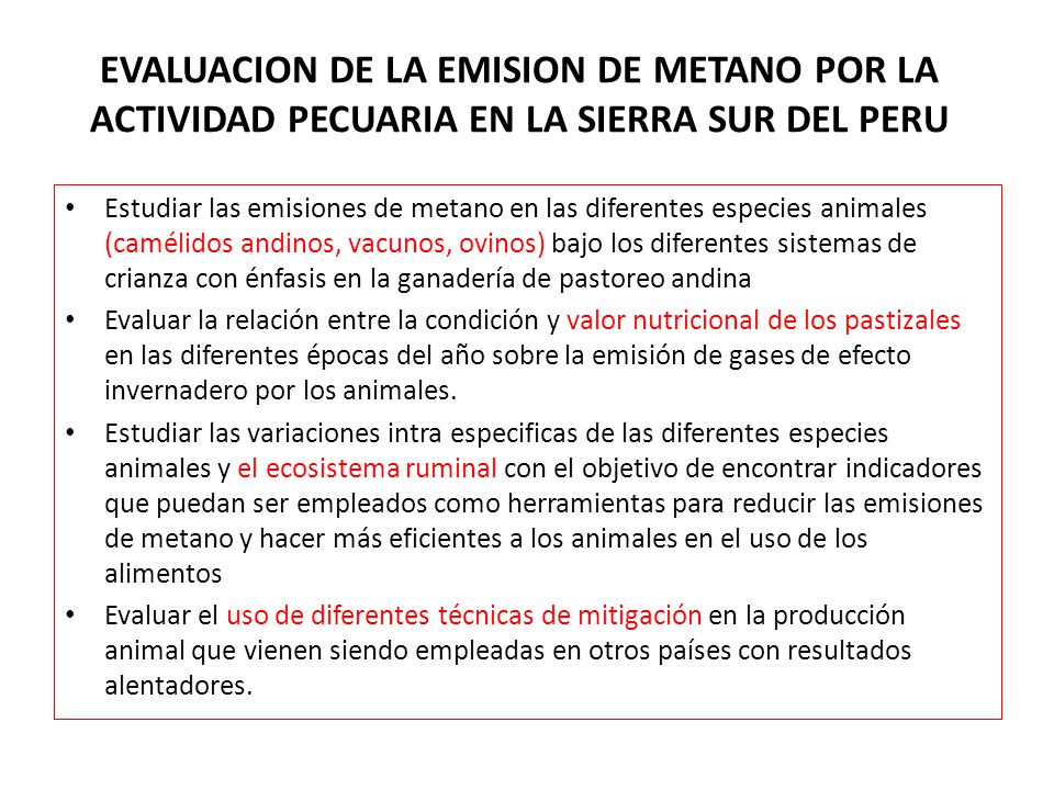 EVALUACION DE LA EMISION DE METANO POR LA ACTIVIDAD PECUARIA EN LA SIERRA SUR DEL PERU