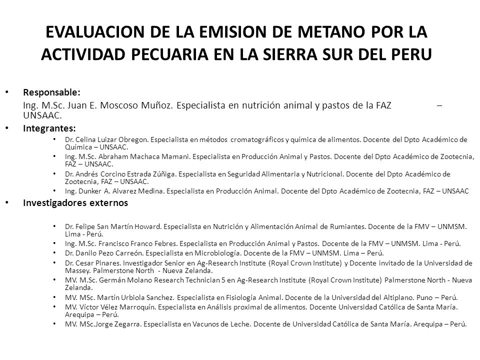 EVALUACION DE LA EMISION DE METANO POR LA ACTIVIDAD PECUARIA EN LA SIERRA SUR DEL PERU