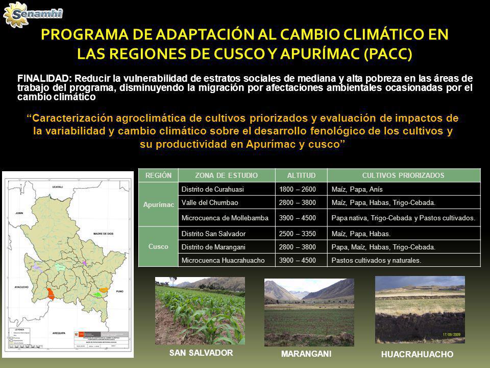 PROGRAMA DE ADAPTACIÓN AL CAMBIO CLIMÁTICO EN LAS REGIONES DE CUSCO Y APURÍMAC (PACC)