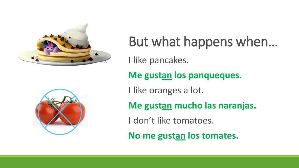 But what happens when… I like pancakes. Me gustan los panqueques.