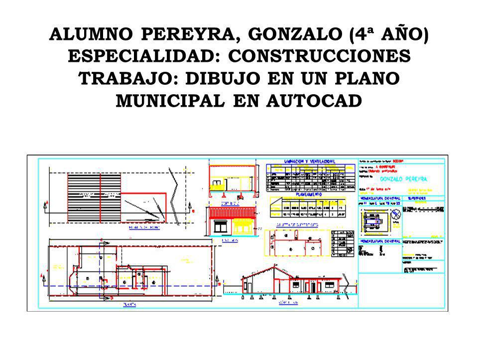 ALUMNO PEREYRA, GONZALO (4ª AÑO) ESPECIALIDAD: CONSTRUCCIONES TRABAJO: DIBUJO EN UN PLANO MUNICIPAL EN AUTOCAD