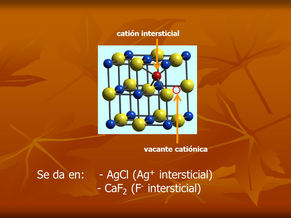 Se da en: - AgCl (Ag+ intersticial) - CaF2 (F- intersticial)