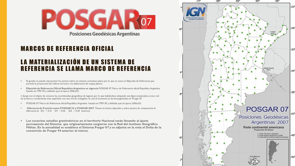 MARCOS DE REFERENCIA OFICIAL La materialización de un sistema de referencia se llama marco de referencia