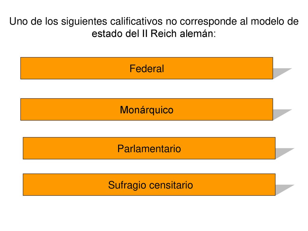 Uno de los siguientes calificativos no corresponde al modelo de estado del II Reich alemán: