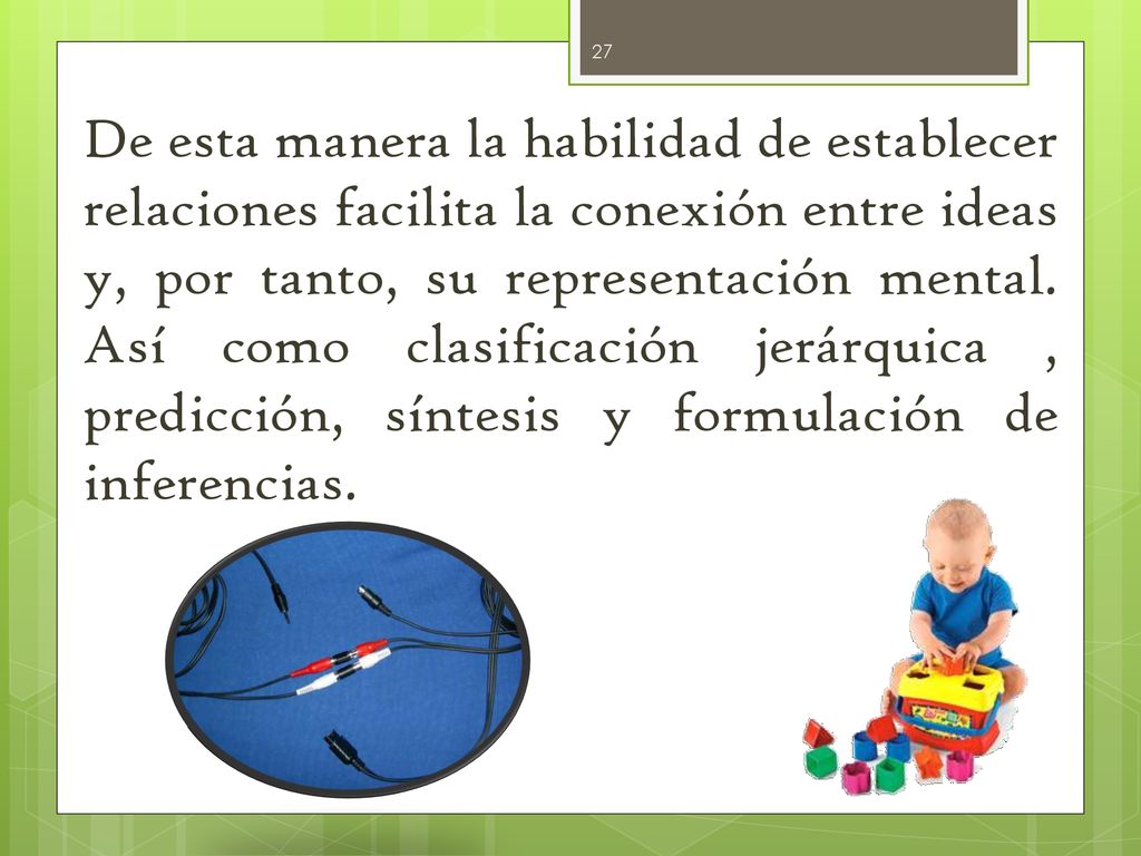 De esta manera la habilidad de establecer relaciones facilita la conexión entre ideas y, por tanto, su representación mental.