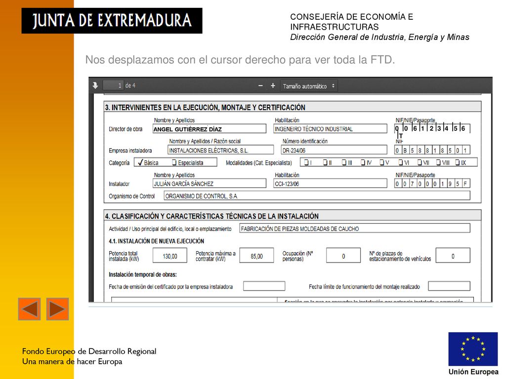 Nos desplazamos con el cursor derecho para ver toda la FTD.