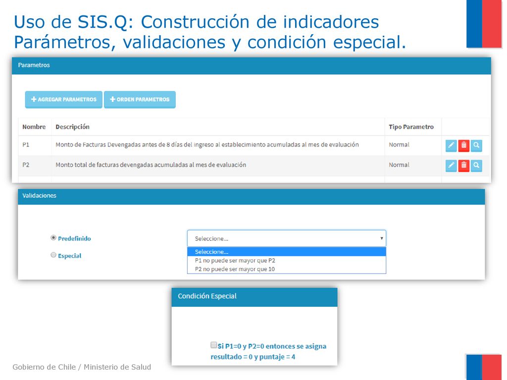 Uso de SIS.Q: Construcción de indicadores Parámetros, validaciones y condición especial.